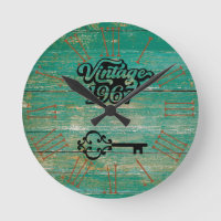 1967 Vintage bois ancien Horloge ronde