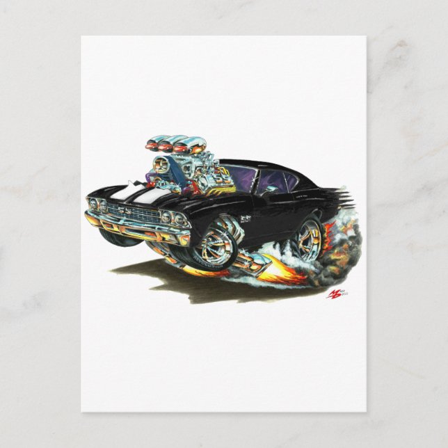 1968-69 Chevelle Black-White Car Postkarte (Vorderseite)
