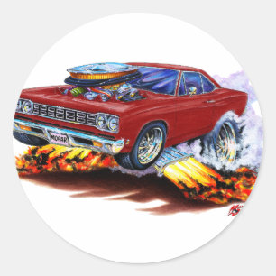 1968-69 Roadrunner Maroon Car Runder Aufkleber