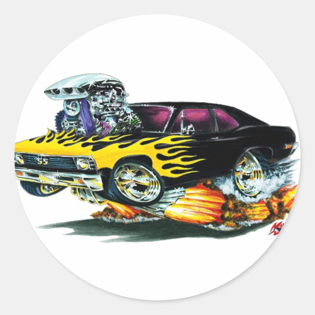 1968-70 Nova Black Flames Runder Aufkleber (Vorderseite)