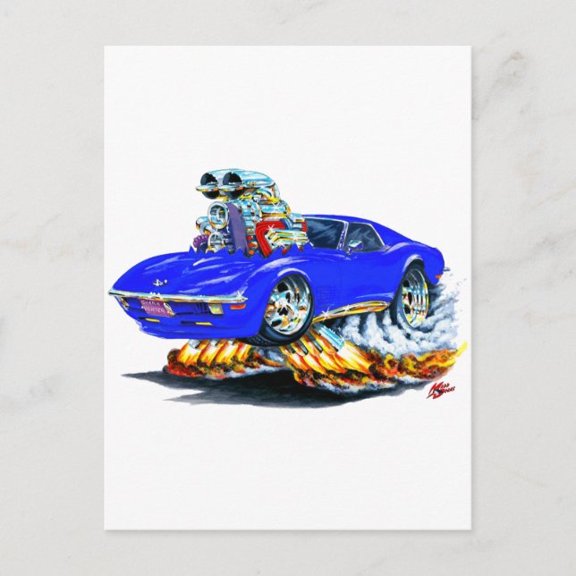 1968-72 Corvette Blue Car Postkarte (Vorderseite)