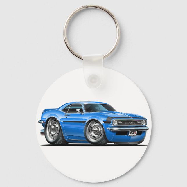 1968 Camaro Blue-Black Car Schlüsselanhänger (Vorderseite)