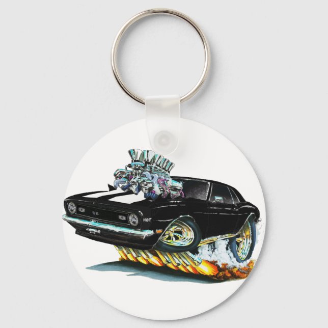 1968 Camaro SS Black-White Car Schlüsselanhänger (Vorderseite)