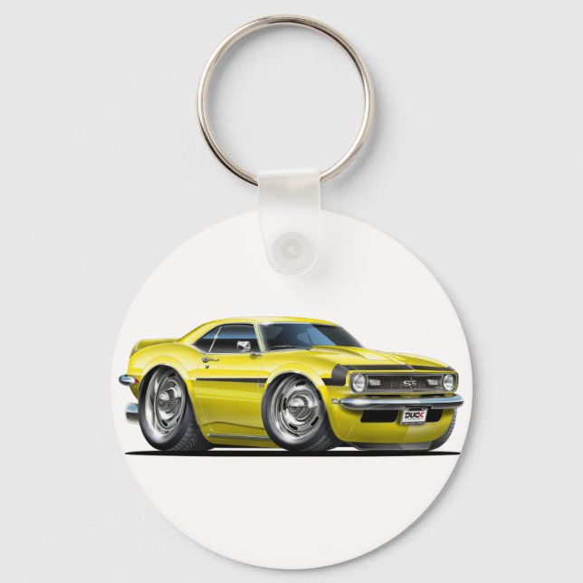 1968 Camaro Yellow-Black Car Schlüsselanhänger (Vorderseite)