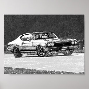 1968 Chevelle Pencil Sketch Poster