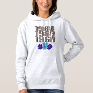 1968 Hippie Blume Power Peace Sign Aqua Lila Hoodie