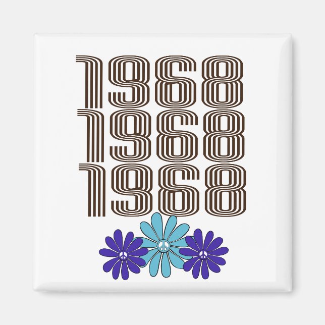 1968 Hippie Blume Power Peace Sign Aqua Lila Magnet (Vorne)