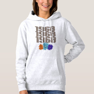 1968 Hippie Peace Sign Blume Orange Aqua Lila Hoodie