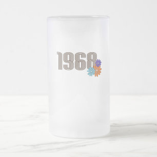 1968 Hippie Peace Sign Blume Orange Aqua Lila Mattglas Bierglas