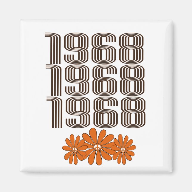 1968 Peace Sign Orange Hippy Blume Power Magnet (Vorne)