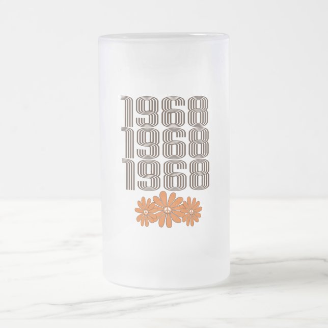 1968 Peace Sign Orange Hippy Blume Power Mattglas Bierglas (Mittel)