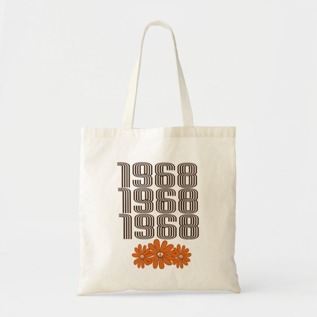 1968 Peace Sign Orange Hippy Blume Power Tragetasche (Vorne)