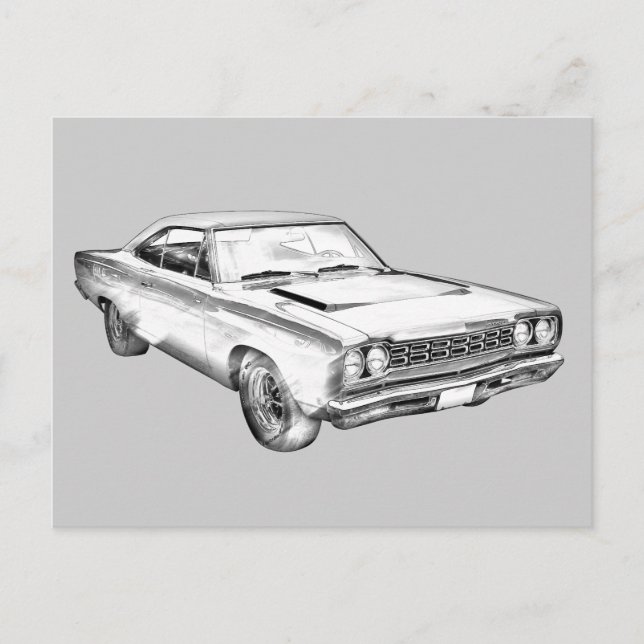 1968 Plymouth Roadrunner Muscle Car Illustration Postkarte (Vorderseite)