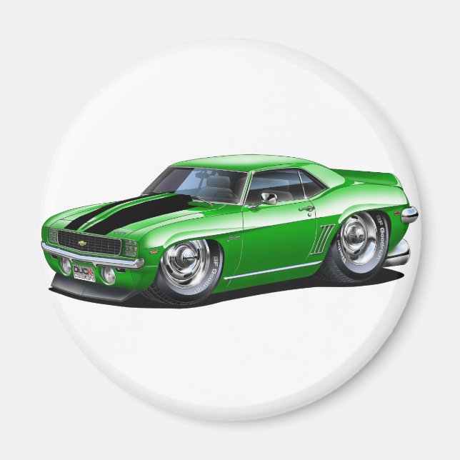 1969 Camaro Green-Black Car Magnet (Vorne)