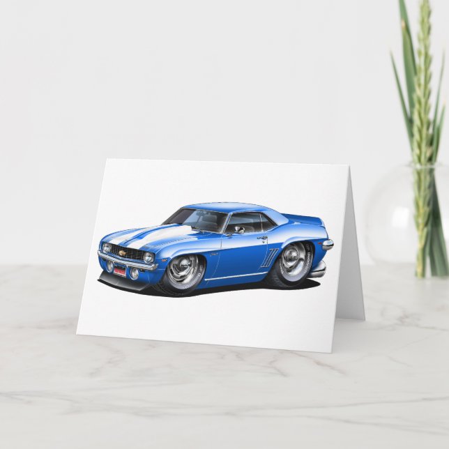 1969 Camaro SS Blauweißer Wagen Karte (Vorderseite)