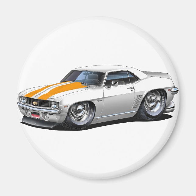1969 Camaro SS White-Orange Car Magnet (Vorne)