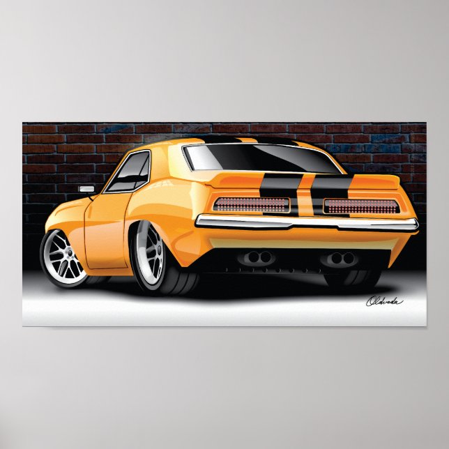 1969 Camaro Street Rod Illustration Poster (Orange (Vorne)