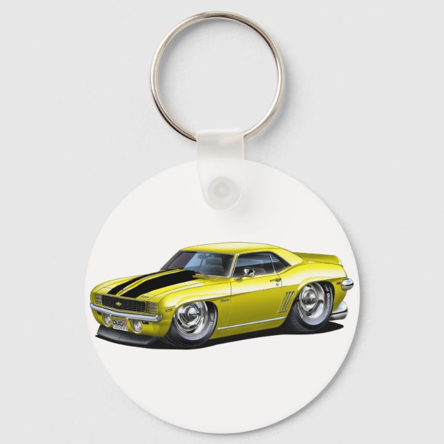 1969 Camaro Yellow-Black Car Schlüsselanhänger (Vorderseite)