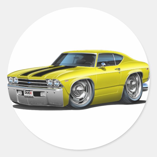 1969 Chevelle Yellow-Black Car Runder Aufkleber (Vorderseite)