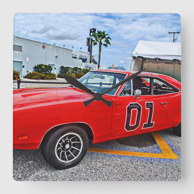 1969 Dodge Ladegerät General Lee Foto Clock Quadratische Wanduhr (Vorderseite)