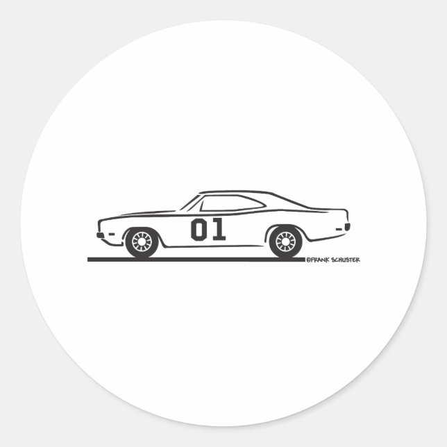 1969 Dodge Ladegerät General Lee Runder Aufkleber (Vorderseite)