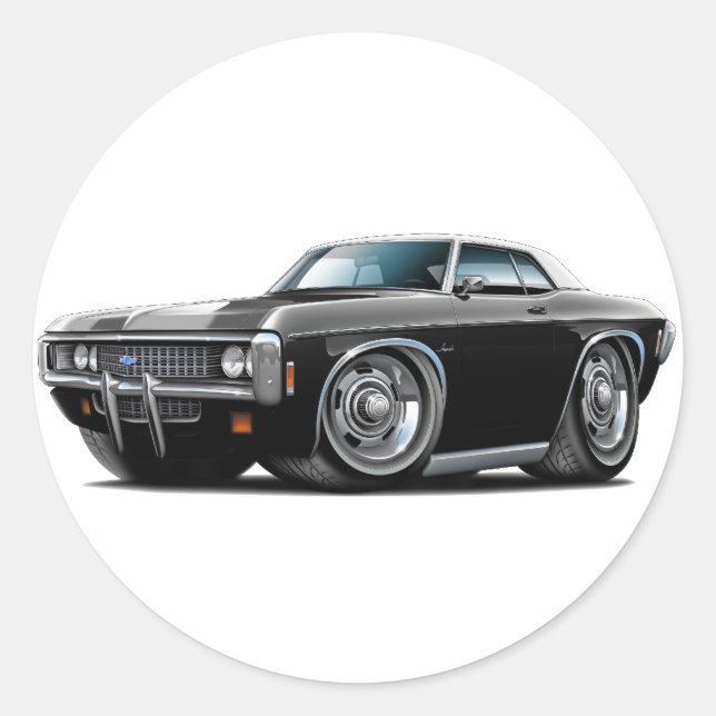 1969 Impala Black-White Top Car Runder Aufkleber (Vorderseite)