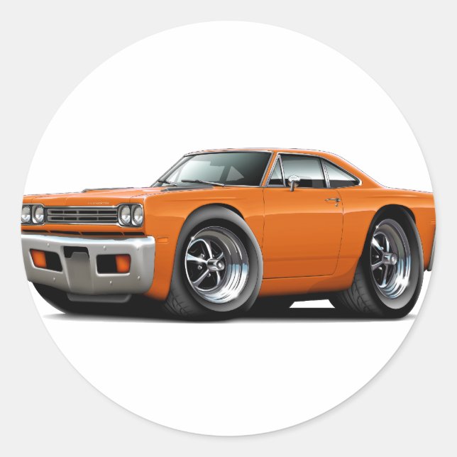 1969 Roadrunner Orange Car Runder Aufkleber (Vorderseite)