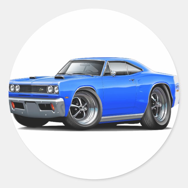 1969 Super Bee Blue-White Double Scoop Hood Runder Aufkleber (Vorderseite)