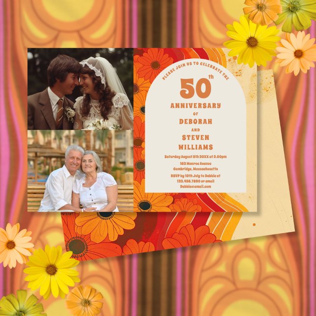1970 50e anniversaire de Mariage 2 Invitation phot (1970s 50th Wedding Anniversary 2 Photo Invitation)