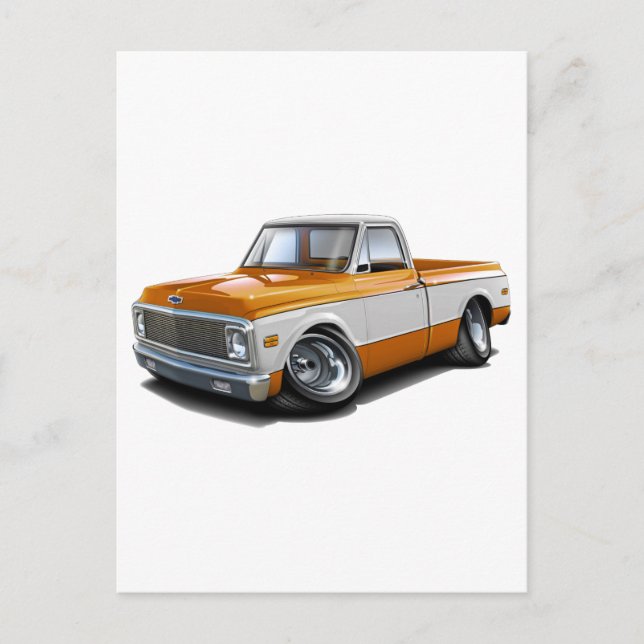 1970-72 Chevy C10 Orange-White Truck Postkarte (Vorderseite)
