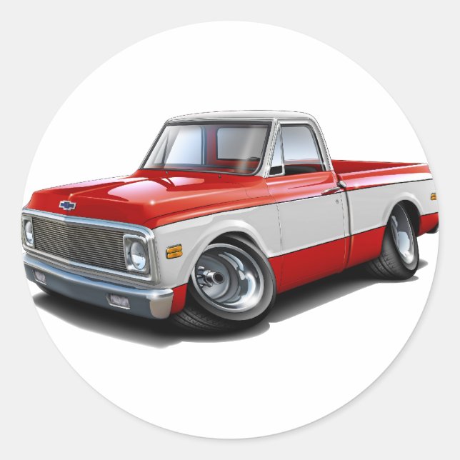 1970-72 Chevy C10 Red-White Truck Runder Aufkleber (Vorderseite)