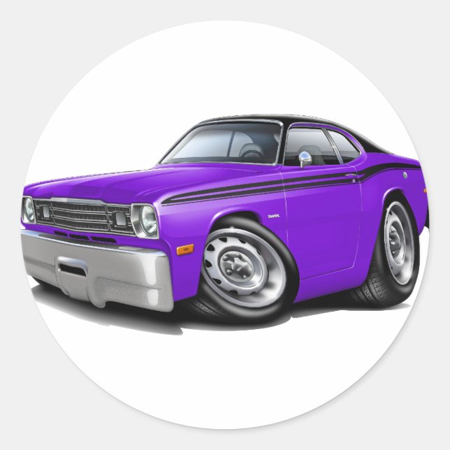 1970-74 Duster Lila-Schwarz Top Car Runder Aufkleber (Vorderseite)