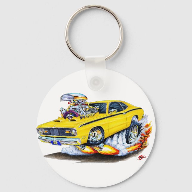 1970-74 Plymouth Duster Yellow Car Schlüsselanhänger (Vorderseite)