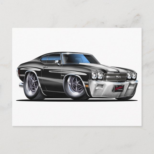 1970 Chevelle Black-White Car Postkarte (Vorderseite)