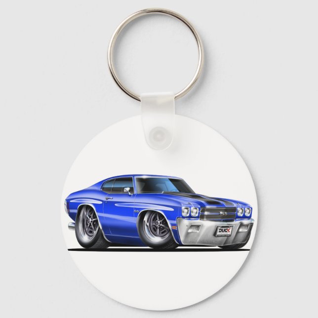 1970 Chevelle Blue-Black Car Schlüsselanhänger (Vorderseite)