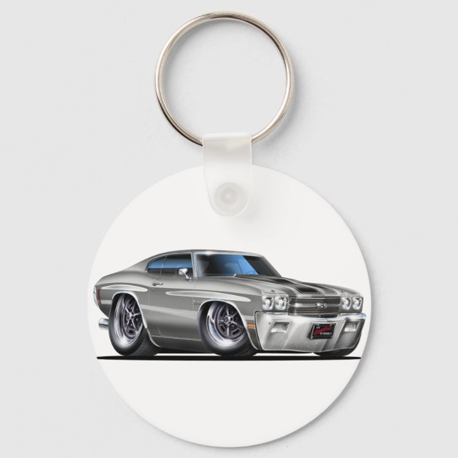 1970 Chevelle Silver-Black Car Schlüsselanhänger (Vorderseite)