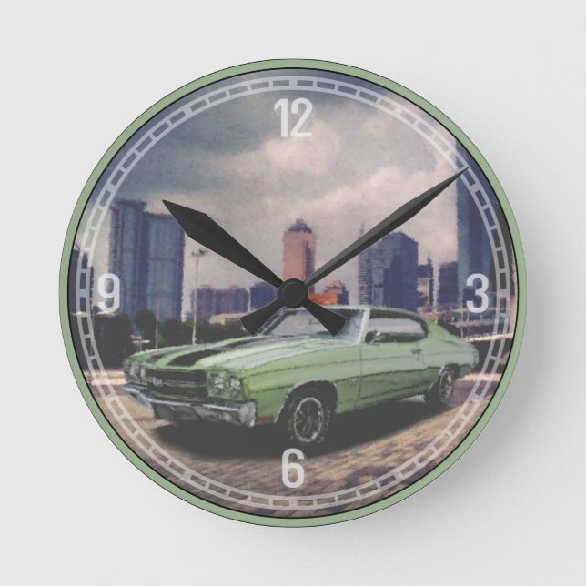 1970 Chevrolet Chevelle (Green) Decorative Clock Runde Wanduhr (Vorderseite)