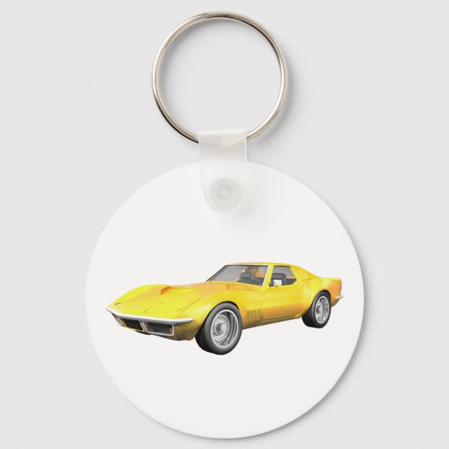 1970 Corvette Sportwagen: Gelb fertig Schlüsselanhänger (Vorderseite)
