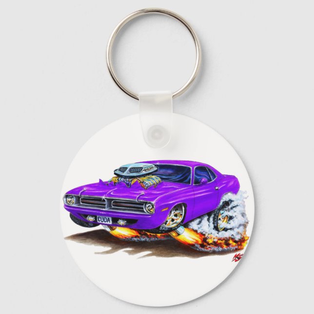 1970 Cuda Lila Car Schlüsselanhänger (Vorderseite)