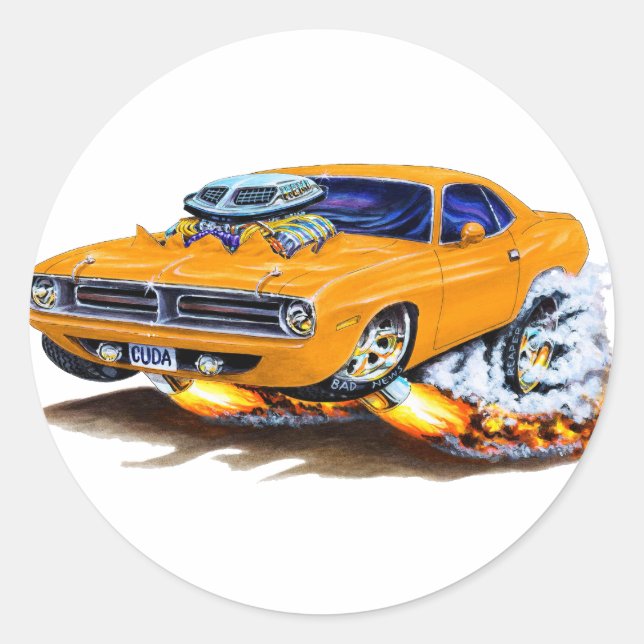 1970 Cuda Orange Car Runder Aufkleber (Vorderseite)