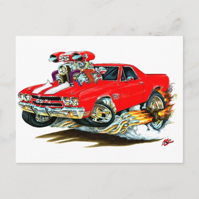 1970 El Camino Red-White Truck Postkarte (Vorderseite)