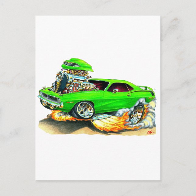 1970 Grüner Wagen von Plymouth Cuda Postkarte (Vorderseite)