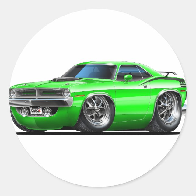 1970 Grüner Wagen von Plymouth Cuda Runder Aufkleber (Vorderseite)
