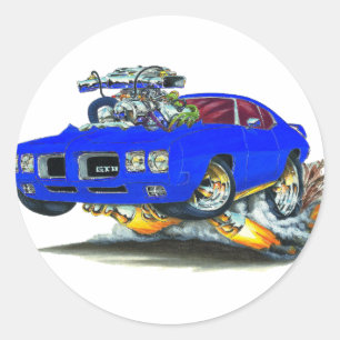 1970 GTO Blue Car Runder Aufkleber