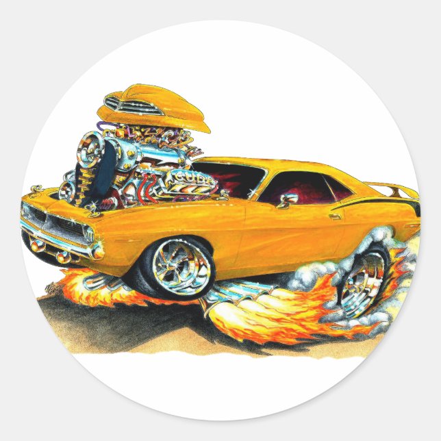 1970 Plymouth Cuda Orange Car Runder Aufkleber (Vorderseite)
