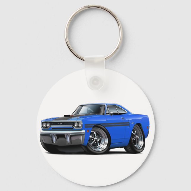 1970 Plymouth GTX Blue-Black Car Schlüsselanhänger (Vorderseite)