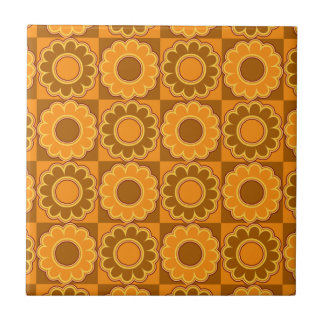 1970er Flower-Power Braun und Orange Retro Fliese