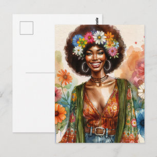 1970er Jahre Afroamerikanerin mit Afro Postkarte