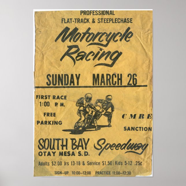 1970er Motorrad South Bay Speedway Race Poster (Vorne)