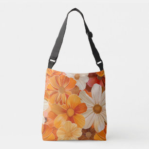 1970er retro Blumenmuster in orange Tragetaschen Mit Langen Trägern